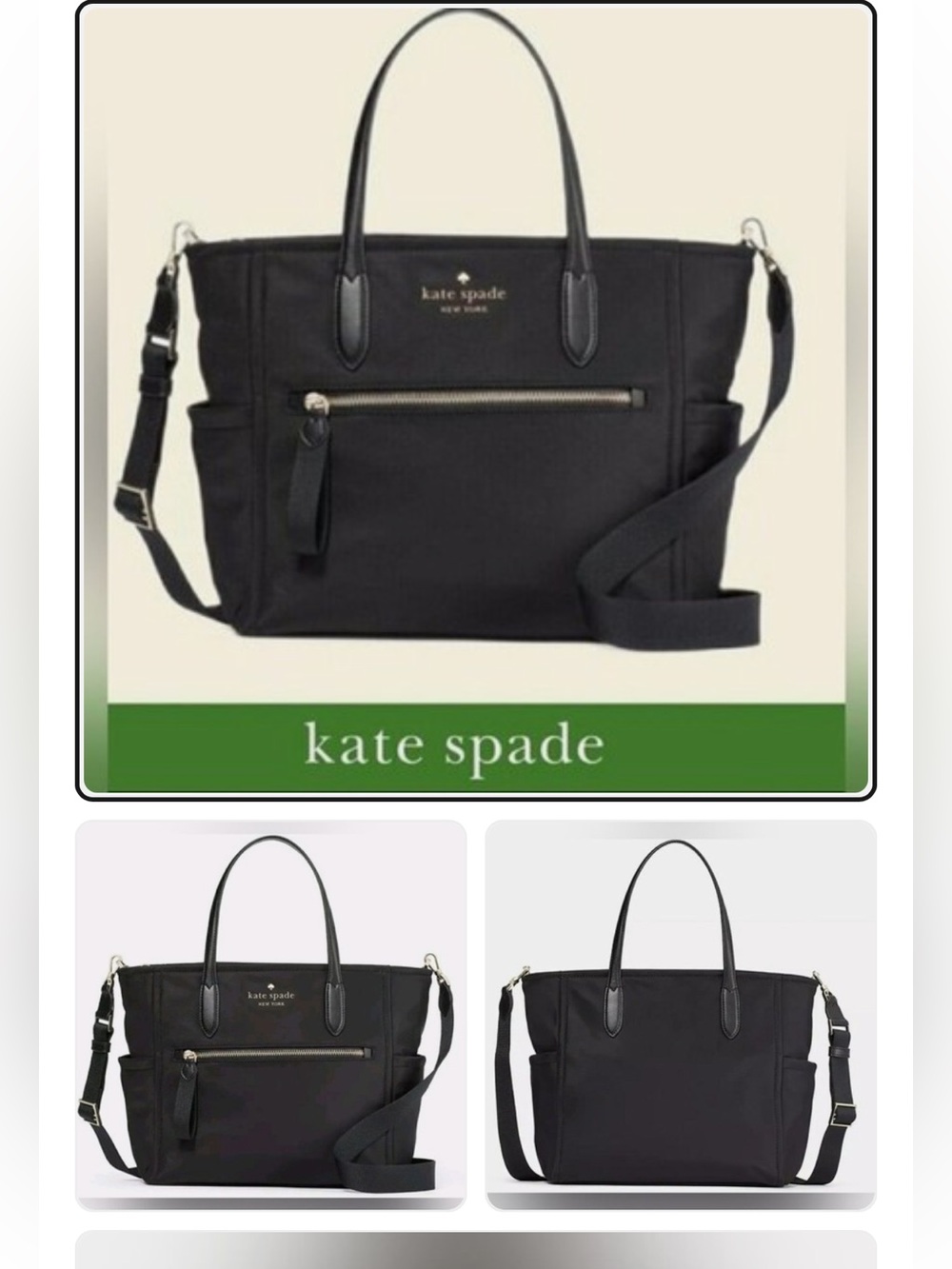 kate spade Black Nylon Tote with Crossbody Strap and Front Zip Pocket